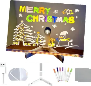 Kivvy Magic Board, LED Drawing Board for Kids with 7 Neon Pens, Foldable Stand for Creative Fun Light-Up Writing Tablet, Ideal Gift for Birthdays (7.9 * 7.9 in)