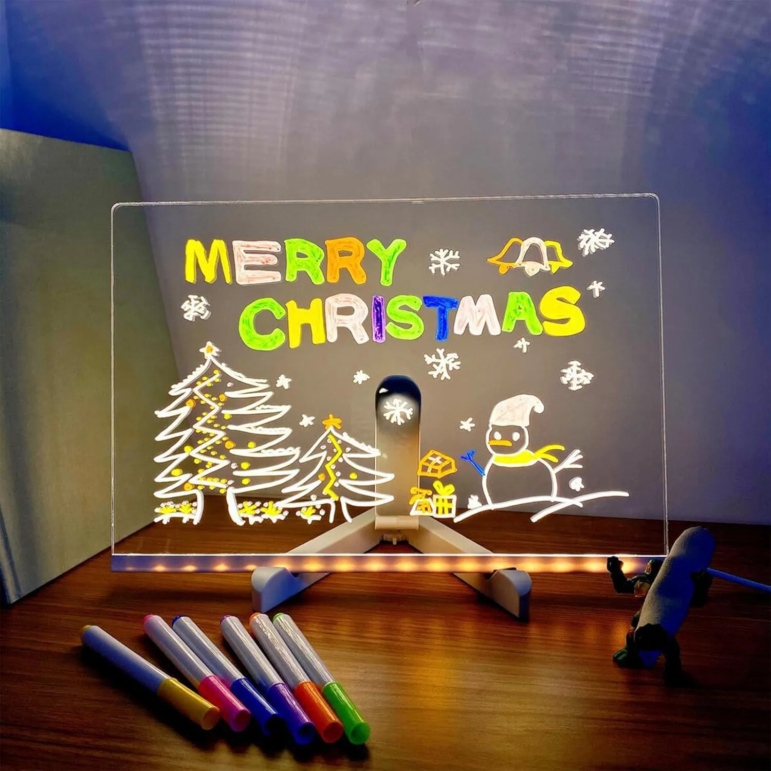Kivvy Magic Board, LED Drawing Board for Kids with 7 Neon Pens, Foldable Stand for Creative Fun Light-Up Writing Tablet, Ideal Gift for Birthdays (7.9 * 7.9 in)