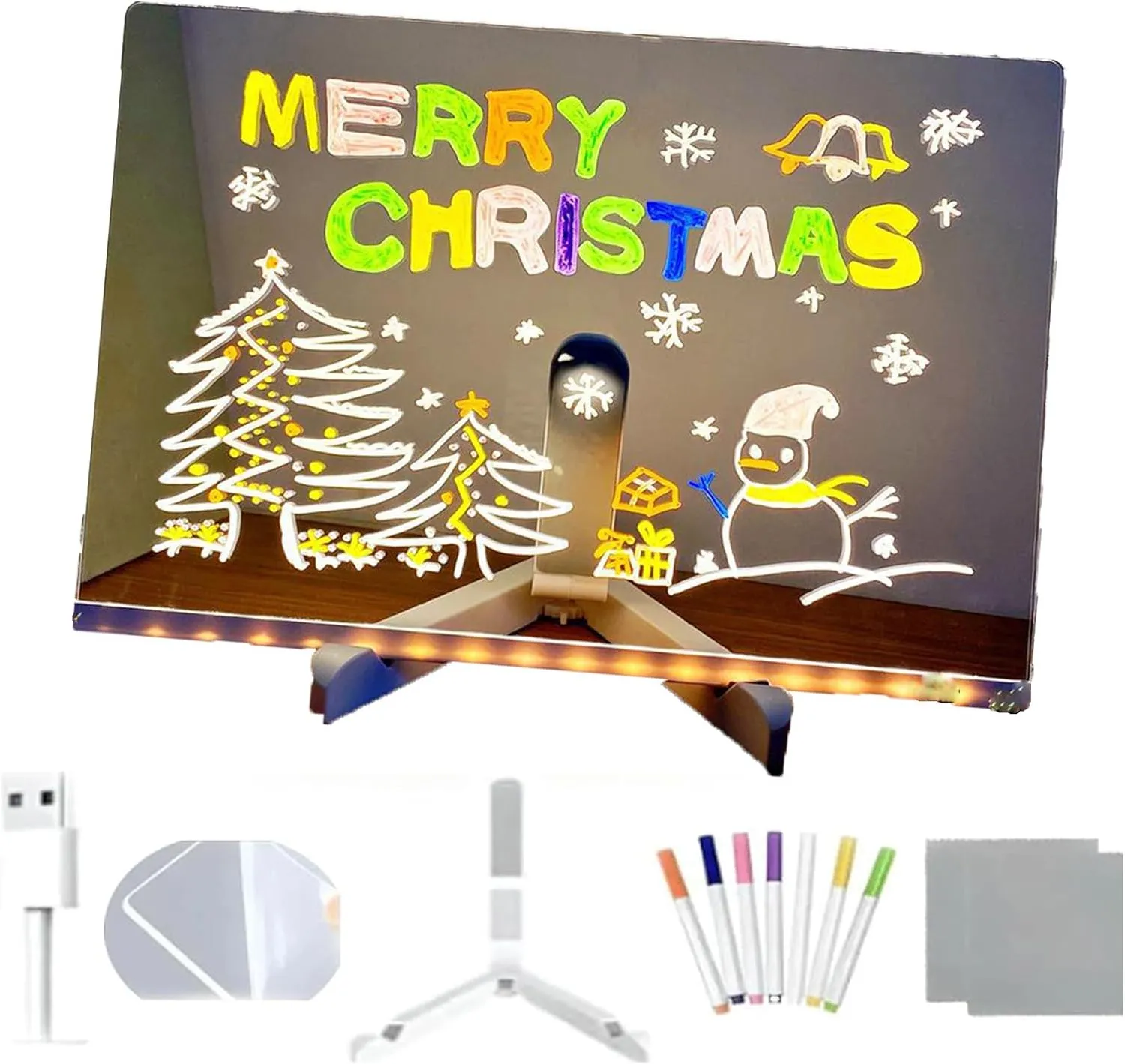 Kivvy Magic Board, LED Drawing Board for Kids with 7 Neon Pens, Foldable Stand for Creative Fun Light-Up Writing Tablet, Ideal Gift for Birthdays (7.9 * 7.9 in)
