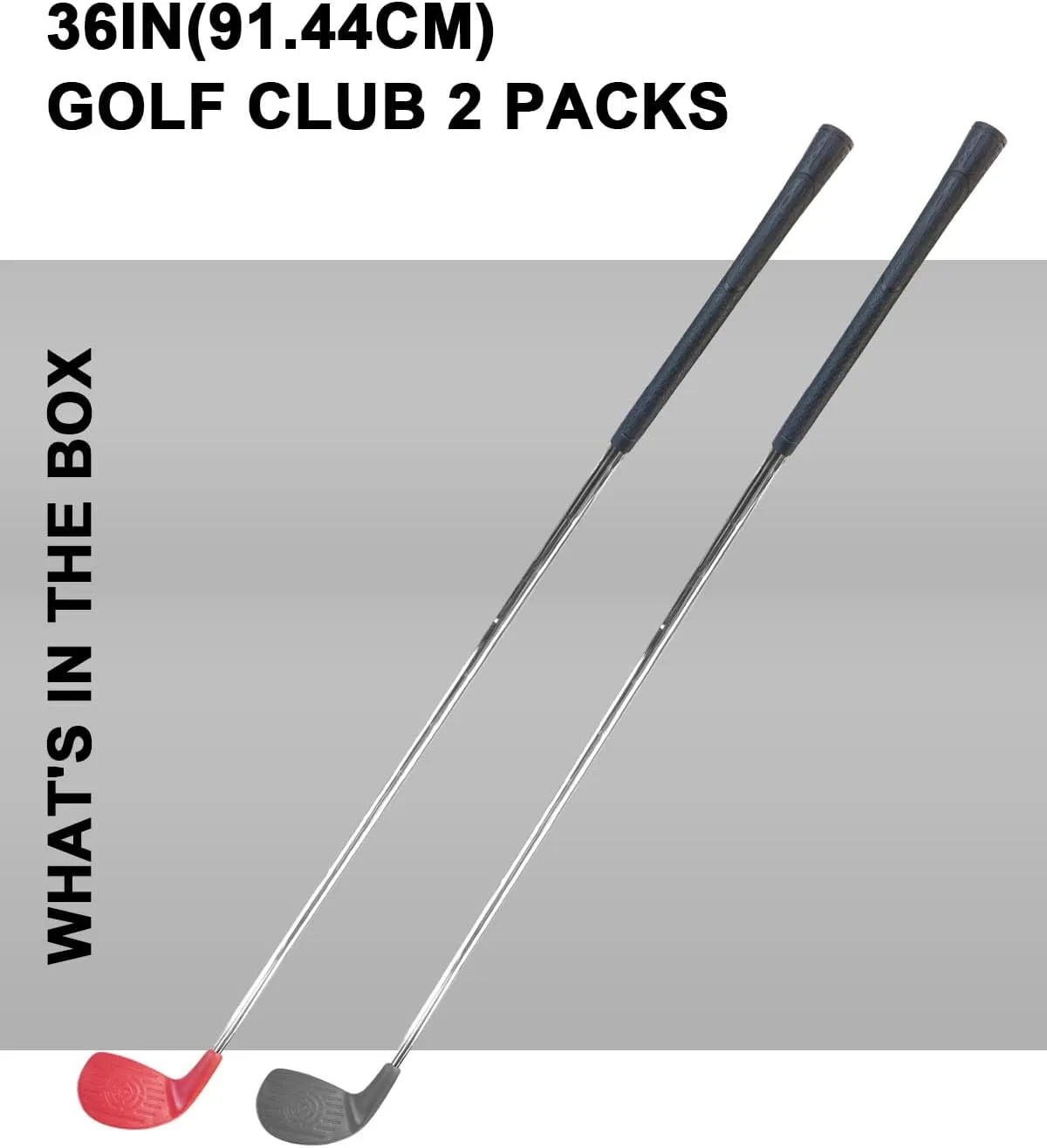 KOFULL Golf Bucket Clubs with Oversize Plastic Head, Golf Set with 2 Clubs, Steel Shaft Club for Backyard Yard,for Outdoor Games for Adults and Family, Hit Plastic Foam Balls，36", Red/Gray
