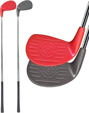 KOFULL Golf Bucket Clubs with Oversize Plastic Head, Golf Set with 2 Clubs, Steel Shaft Club for Backyard Yard,for Outdoor Games for Adults and Family, Hit Plastic Foam Balls，36", Red/Gray