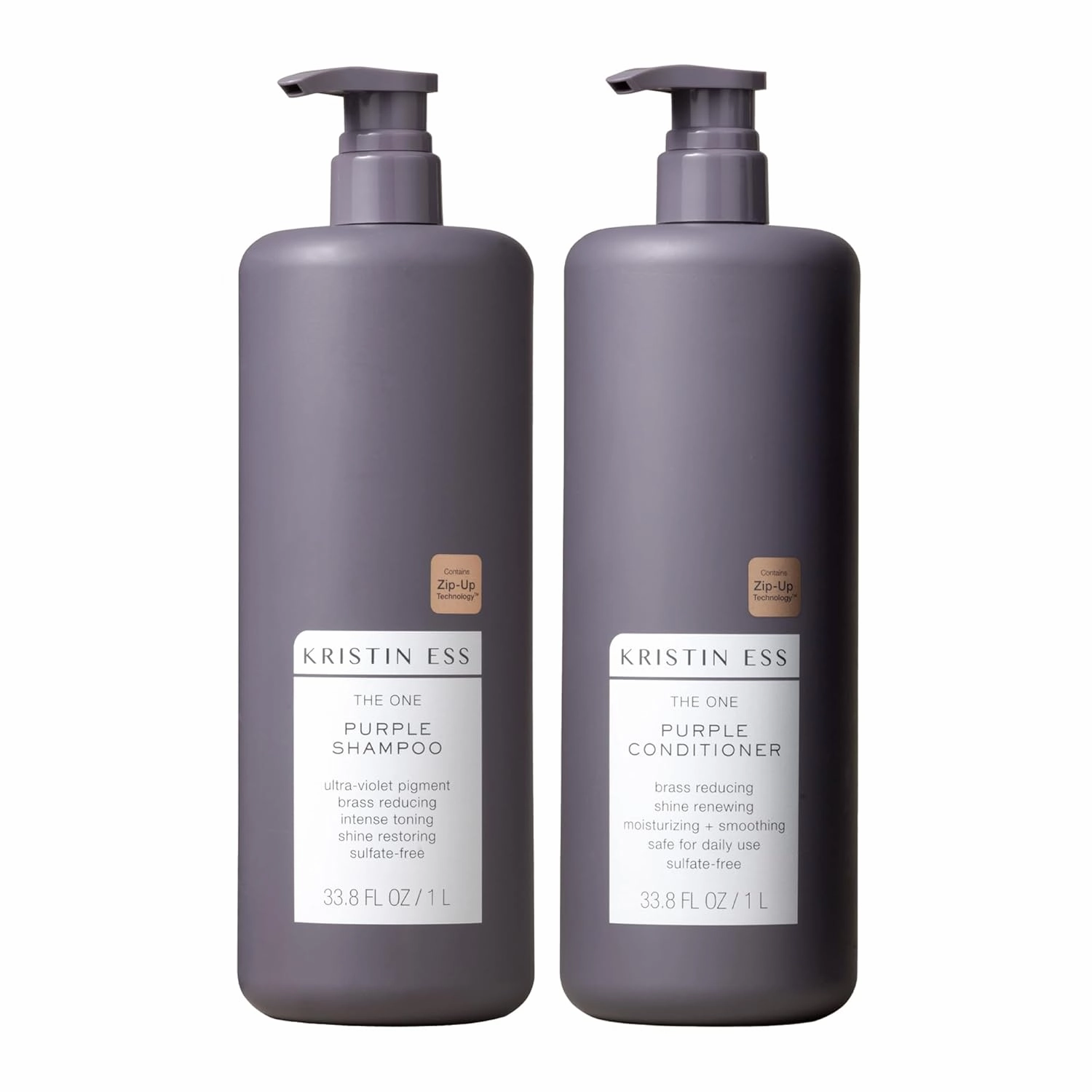 Kristin Ess Hair Purple Shampoo and Conditioner Set for Blonde, Brunette, Silver   Gray Hair, Anti Brass   Yellow Tones, Safe for Color Treated Hair, Sulfate Free Toning Shampoo Conditioner - 1 Liter