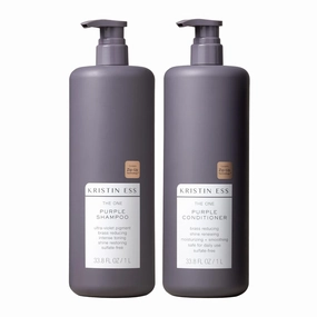 Kristin Ess Hair Purple Shampoo and Conditioner Set for Blonde, Brunette, Silver   Gray Hair, Anti Brass   Yellow Tones, Safe for Color Treated Hair, Sulfate Free Toning Shampoo Conditioner - 1 Liter