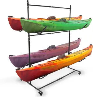 KUAFU Freestanding Kayak Storage Rack Stand for 4 Kayak,SUP, Canoe, Paddle Board, Boat, Surfboard for Indoor,Outdoor,Garage, Shed, Dock,Adjustable Height, w/Lockable Wheels