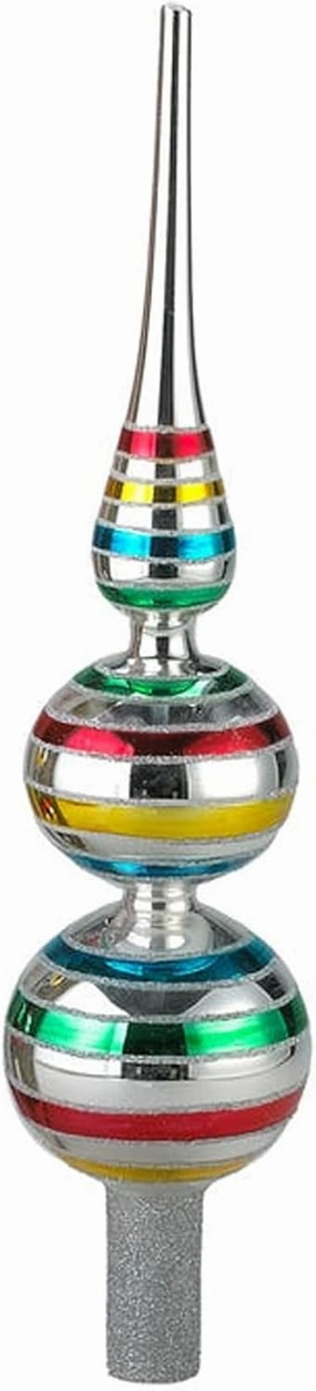 Kurt Adler GG1400 13 Inch 3 Tier Early Years Glass Multicolor Treetops with Shiny Finish for Vintage Fans and Collectors, (2 Pack)