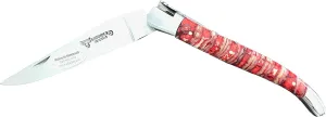 Laguiole en Aubrac Handmade Luxury Double Plate Folding Pocket Knife, 4.8-in (12cm). Polished Red Mollar Handle, Hand Forged Bee, Stainless Steel Shiny Bolsters
