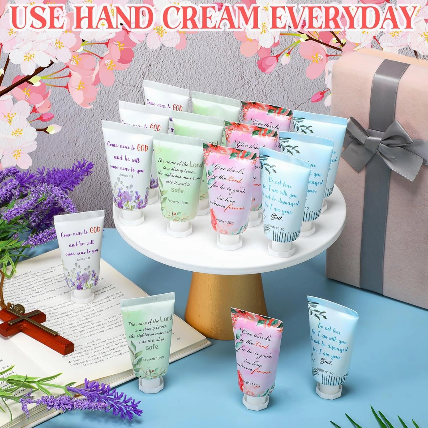 Landhoow 24 Pack Christian Hand Cream Bulk for Women Bible Travel Hand Lotion Set Graduation Religious Bible Verse Gift Set for Church Vbs School Nurse Teacher Wedding Homeless