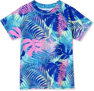 Lands' End Girls Slim Short Sleeve Crew Neck UPF 50 Swim Rash Guard