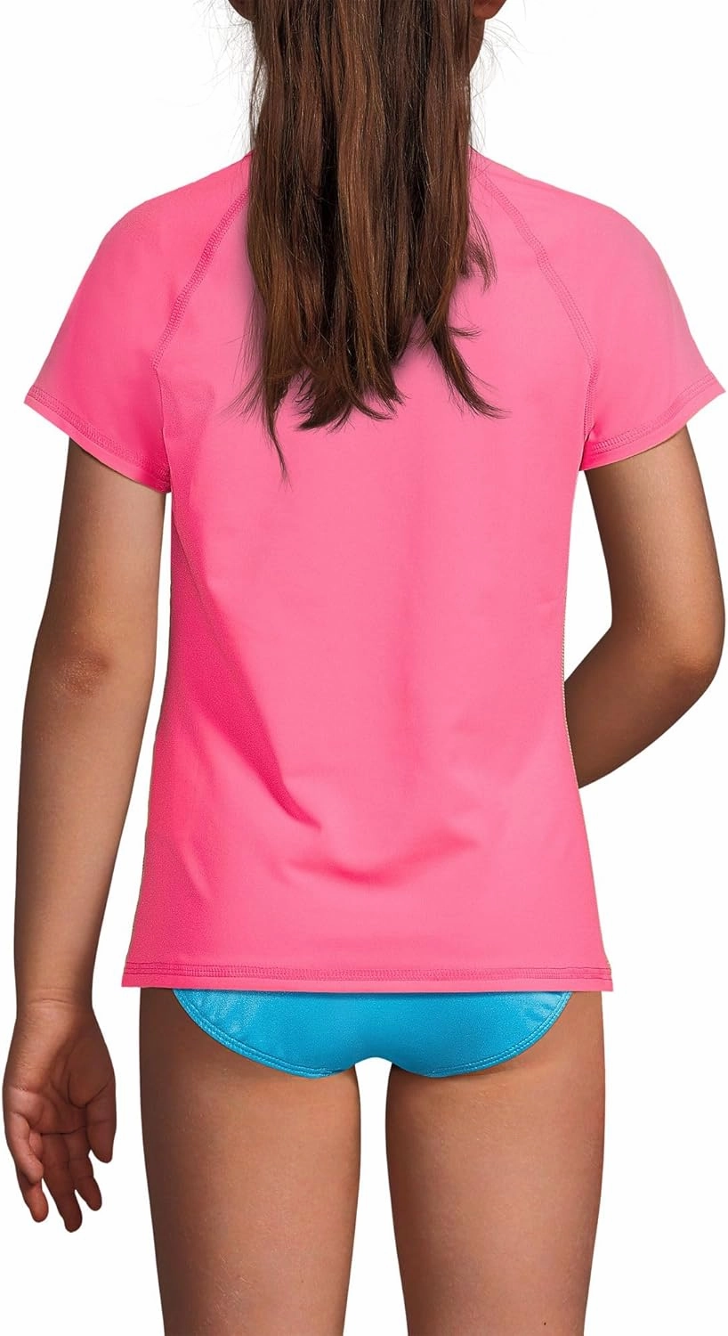 Lands' End Girls Slim Short Sleeve Crew Neck UPF 50 Swim Rash Guard