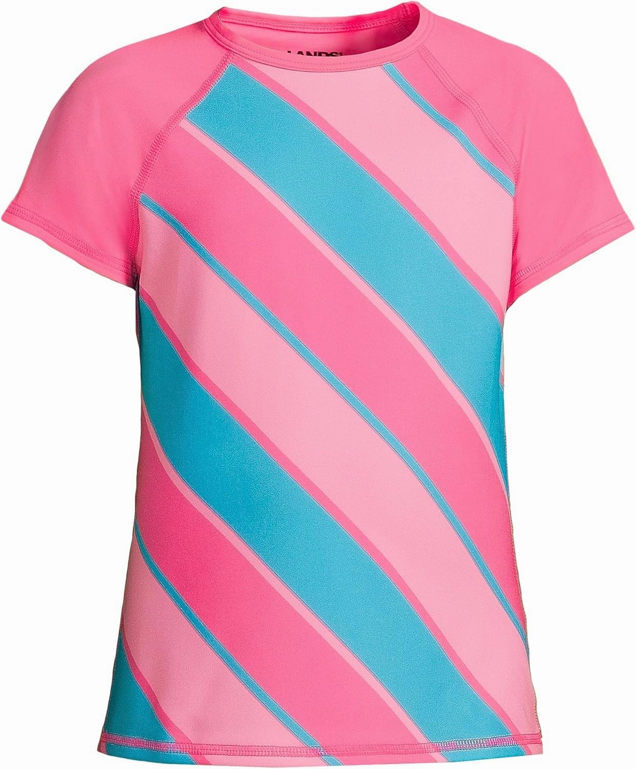 Lands' End Girls Slim Short Sleeve Crew Neck UPF 50 Swim Rash Guard