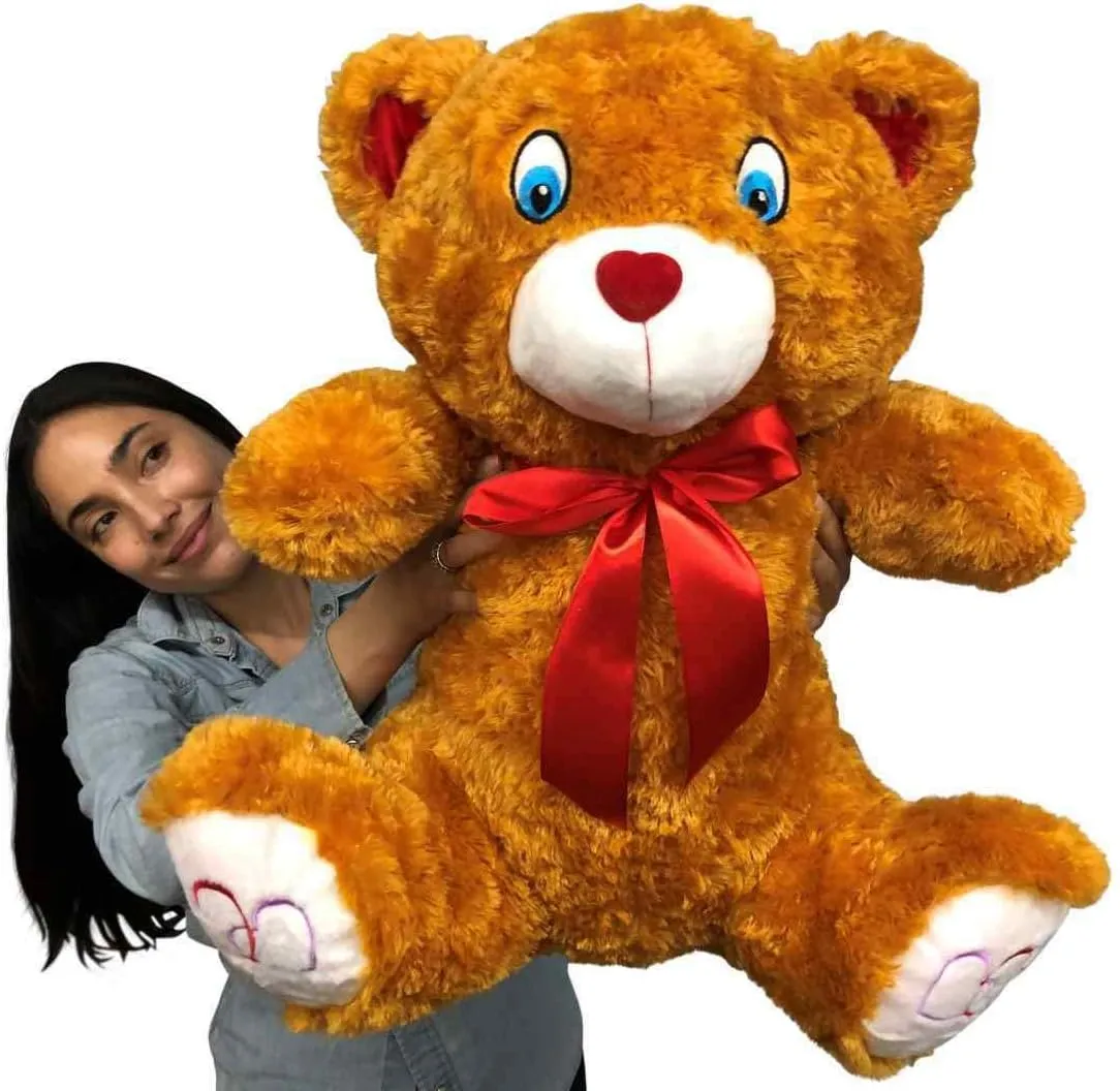 Large Teddy Bear 24 Inches Soft Plush Valentine Stuffed Animal Brown with Red Heart-Shaped Nose and Hearts on Paws Fully Stuffed and Ready to Hug - Arrives in Big Box for Great Gifting