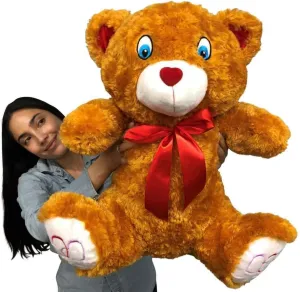 Large Teddy Bear 24 Inches Soft Plush Valentine Stuffed Animal Brown with Red Heart-Shaped Nose and Hearts on Paws Fully Stuffed and Ready to Hug - Arrives in Big Box for Great Gifting