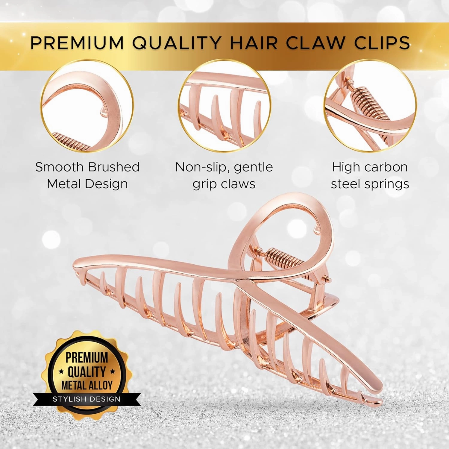Large Metal Hair Claw Clips - Strong Hold Banana Hair Grips for Women's Hair Accessories, 2Pcs (Matte Gold, Matte Silver)