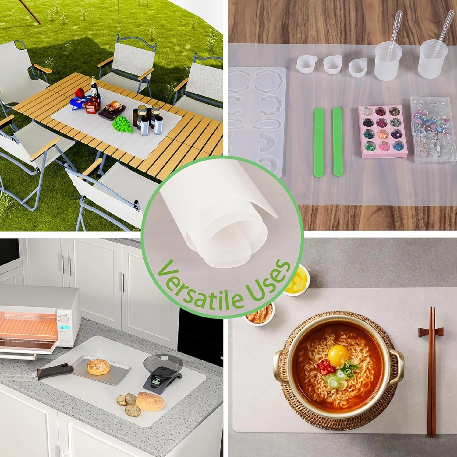 Large Silicone Mats for Kitchen Counter: 14” x 20”(1mm) Clear Non-slip Waterproof Countertop Protector Liner - Non-Stick Baking Mat - Heat Resistant Placemat for Pastry Translucent (2/Pack)