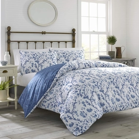 Laura Ashley Home Elise Duvet Cover Set, Full/Queen, Medium Blue