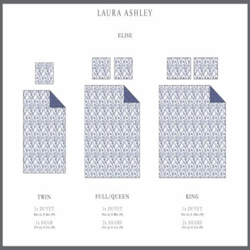 Laura Ashley Home Elise Duvet Cover Set, Full/Queen, Medium Blue