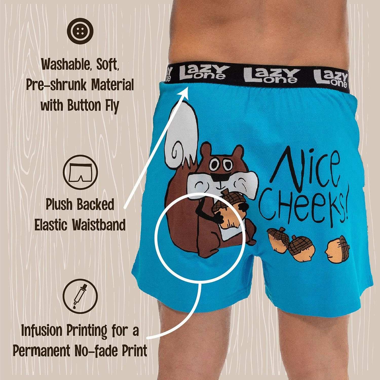 Lazy One Funny Animal Boxers, Novelty Boxer Shorts, Humorous Underwear, Gag Gifts for Men, Funny Bear Boxers