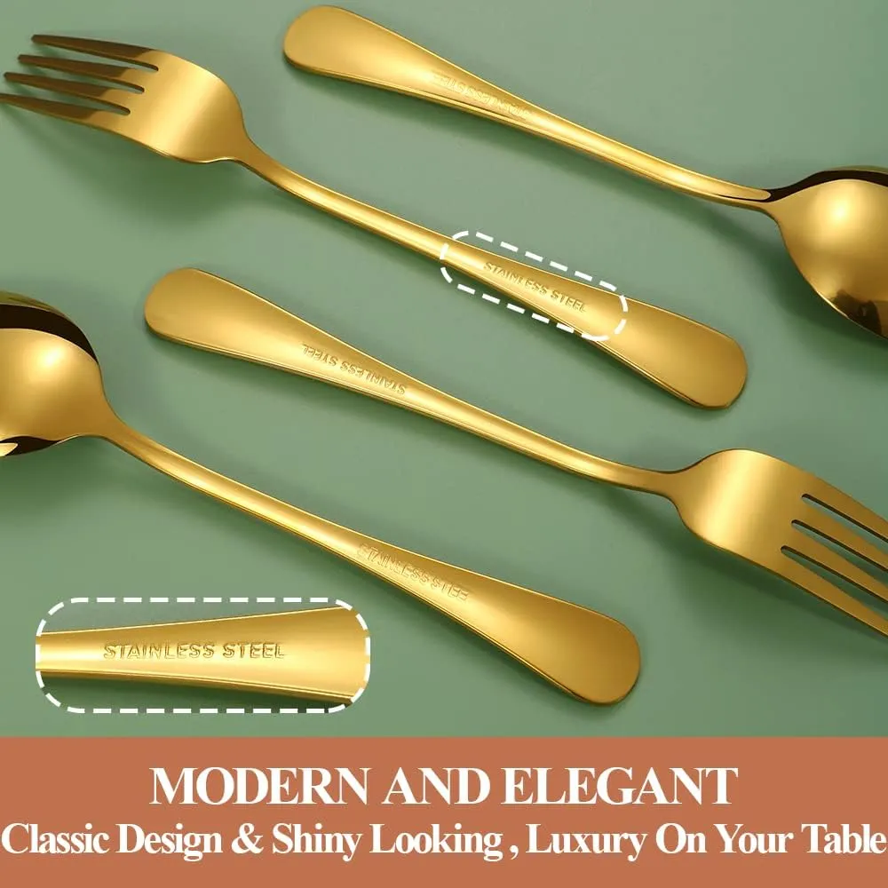 Lazycorner 40 Pcs Gold Silverware Set for 8, Food Grade Stainless Steel Flatware Set Include Fork/Knife/Spoon, Mirror Polished Eating Utensils Sets, Reusable Silverwear Cutlery Set, Dishwasher Safe