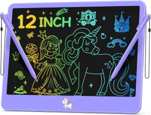 LCD Writing Tablet for Kids 12 Inch, Kids Learning Toys Drawing Pad for Boys Girls, Erasable Doodle Board for Toddlers 3 4 5 6 7 8 Year Old Travel Essentials, Christmas Birthday for Kids - Purple