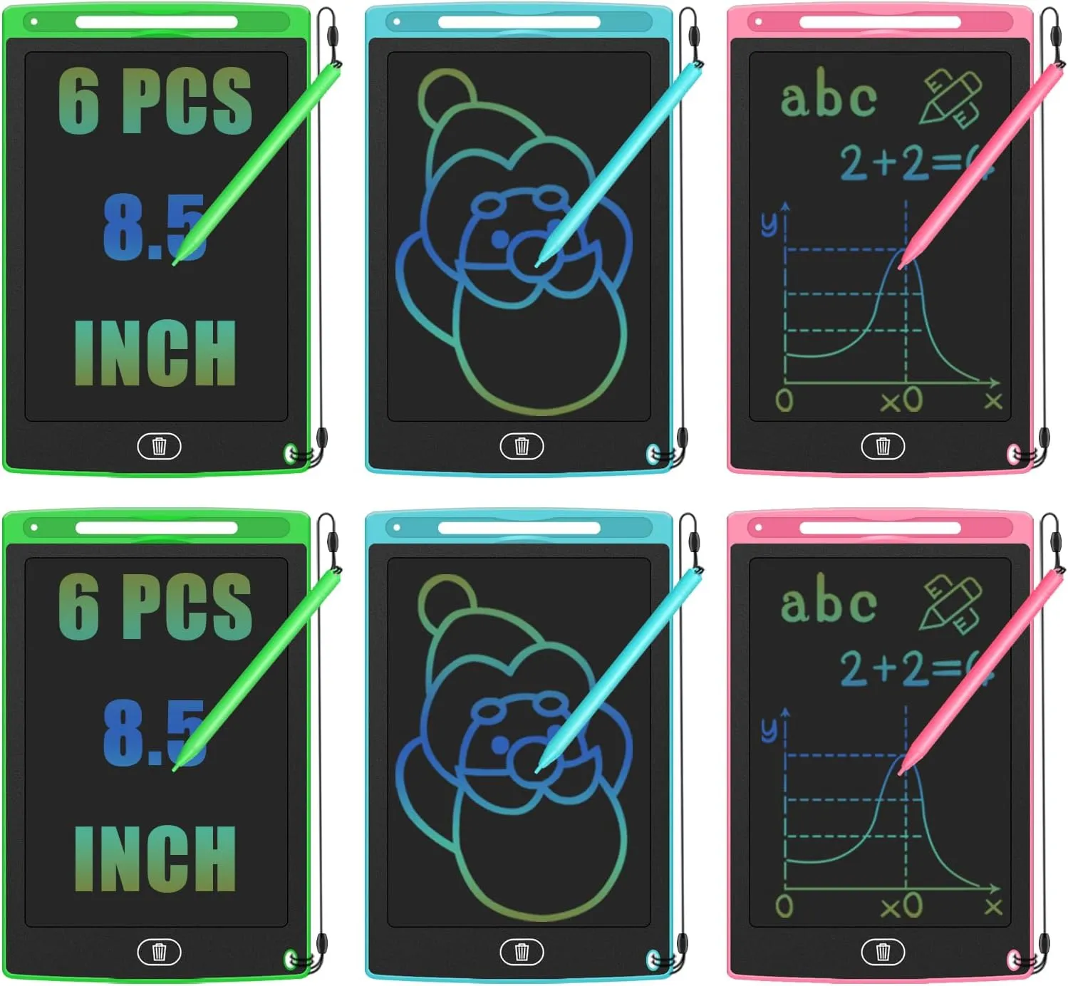 LCD Writing Tablets 6 Pack 8.5" Drawing Pad for Kids with Anti-Losing Strings Toddler Toys Birthday Favor Gifts for Age 3-8 Boys Girls Doodle Board Tablet for Special Education Classroom Must Haves