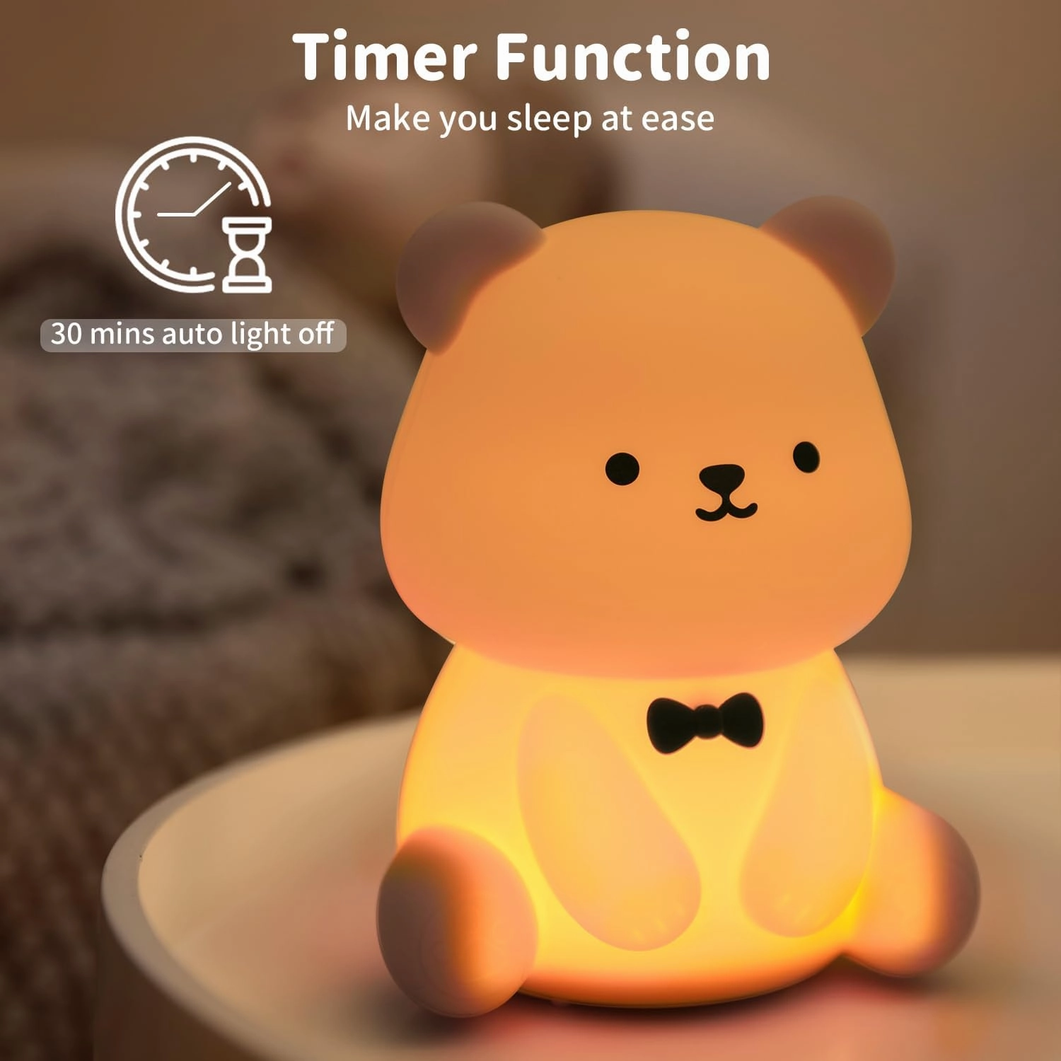 Led Cute Teddy Bear Night Light, Dimmable Nursery Kawaii Lamps, Super Squishy Silicone USB Rechargeable Touch Control Night Lamp, Used for Camping Party Room Decor (Teddy Bear)