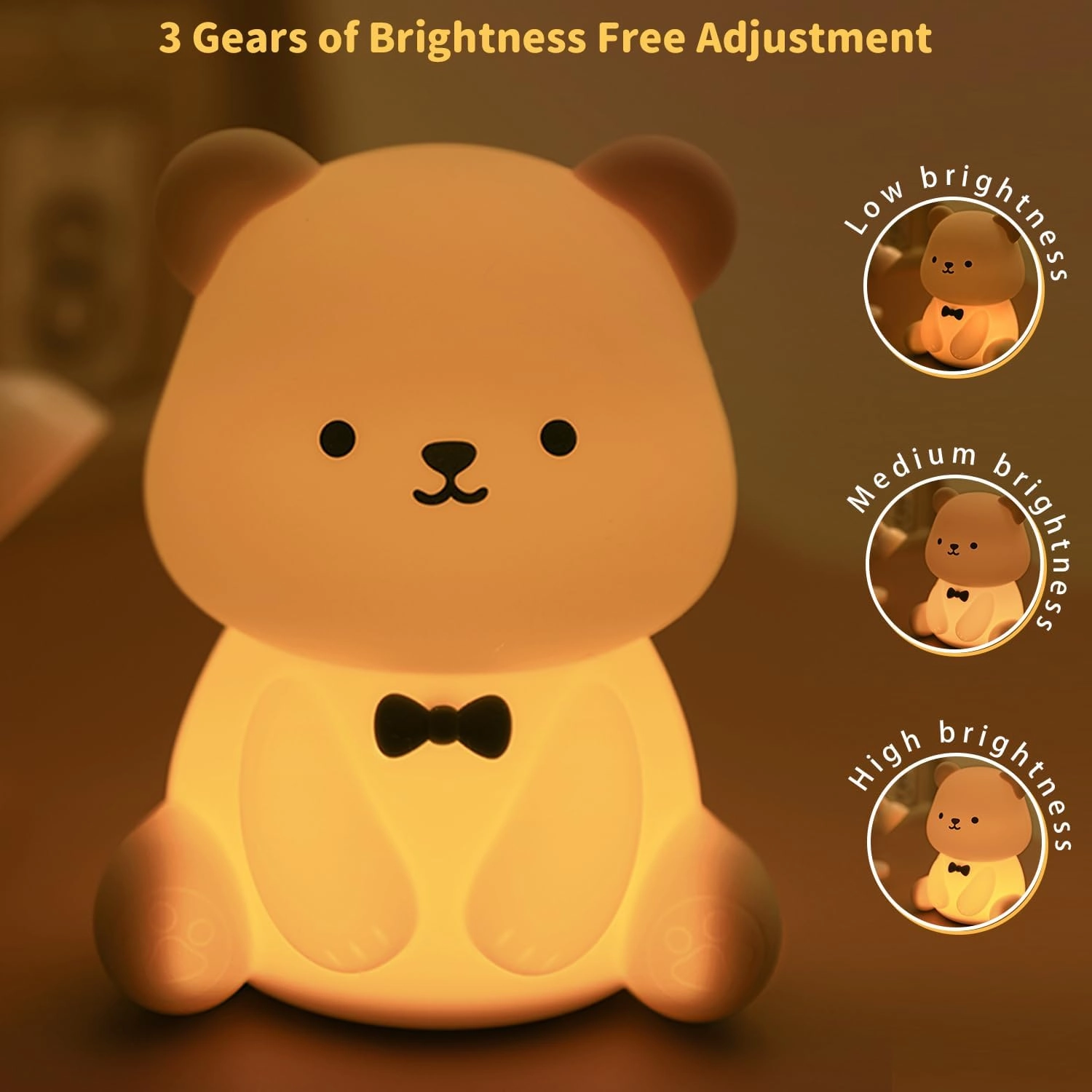 Led Cute Teddy Bear Night Light, Dimmable Nursery Kawaii Lamps, Super Squishy Silicone USB Rechargeable Touch Control Night Lamp, Used for Camping Party Room Decor (Teddy Bear)