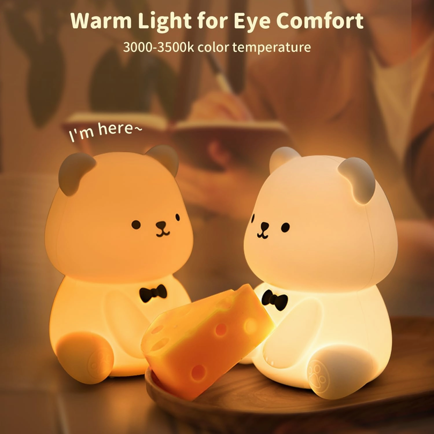 Led Cute Teddy Bear Night Light, Dimmable Nursery Kawaii Lamps, Super Squishy Silicone USB Rechargeable Touch Control Night Lamp, Used for Camping Party Room Decor (Teddy Bear)
