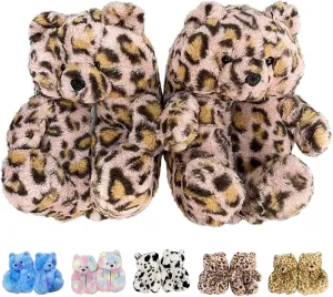 LELEBEAR Teddy Bear Slippers, Plush Animal Slippers Winter Warm Shoes