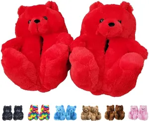 LELEBEAR Teddy Bear Slippers, Plush Animal Slippers Winter Warm Shoes