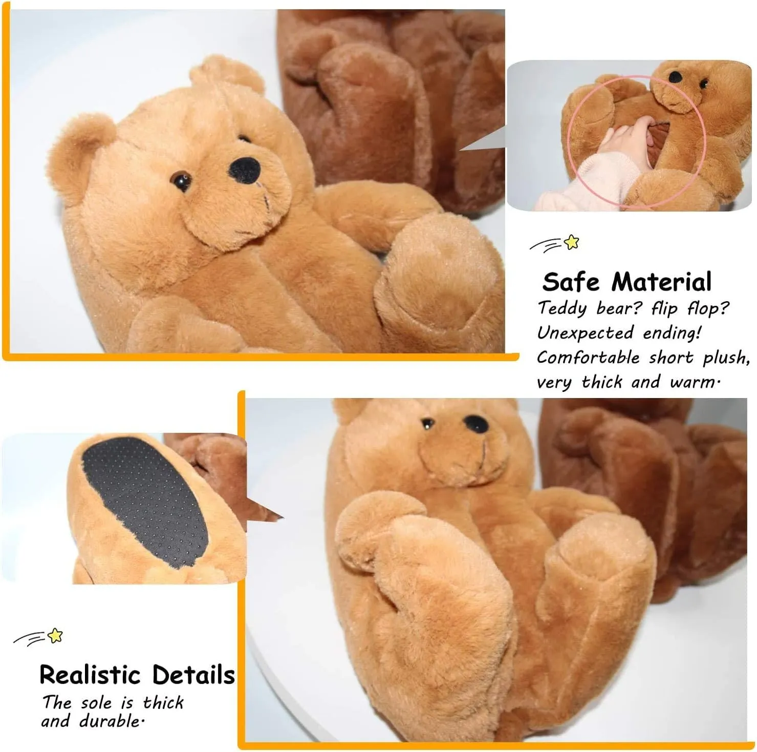 LELEBEAR Teddy Bear Slippers, Plush Animal Slippers Winter Warm Shoes