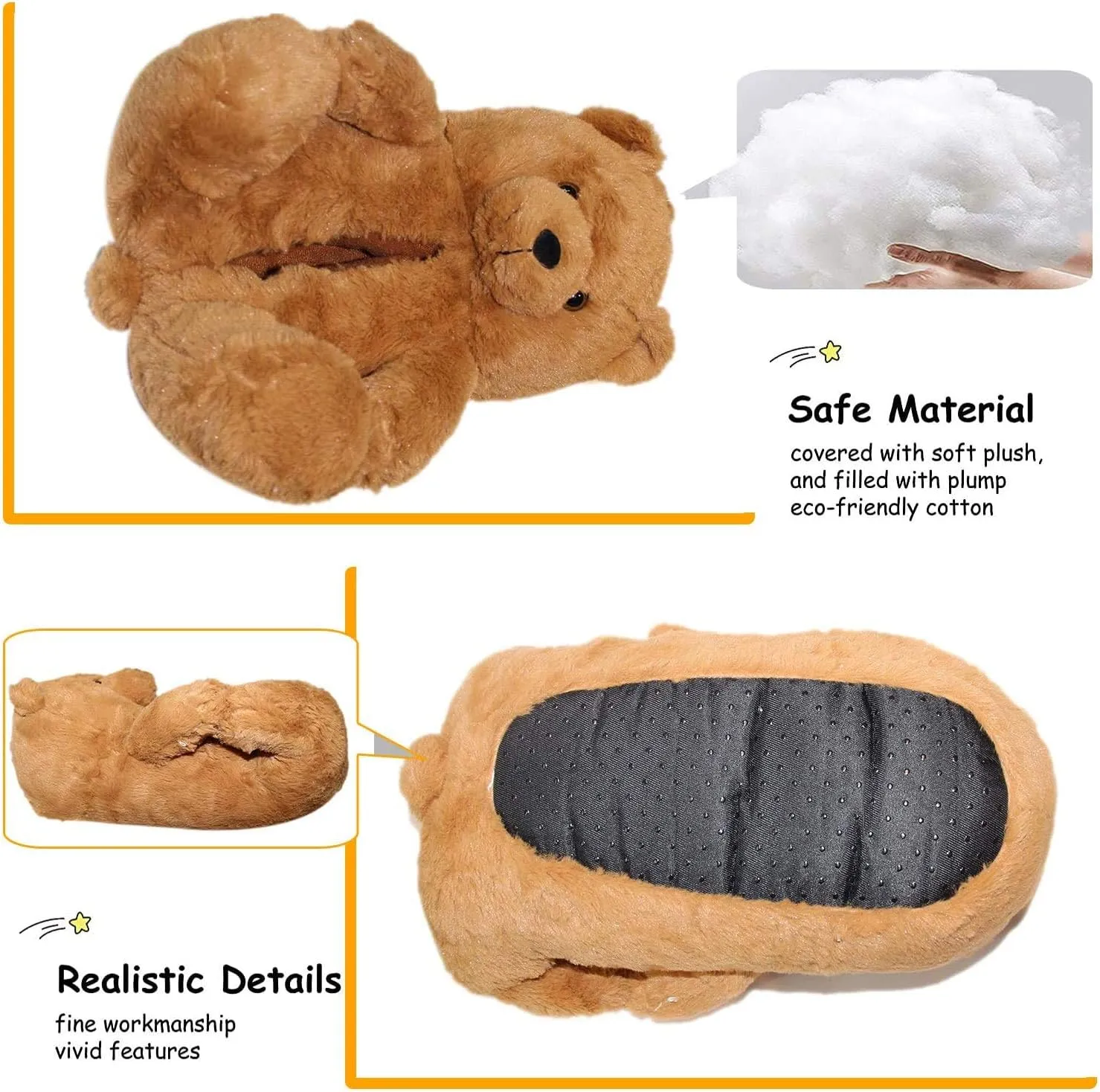 LELEBEAR Teddy Bear Slippers, Plush Animal Slippers Winter Warm Shoes