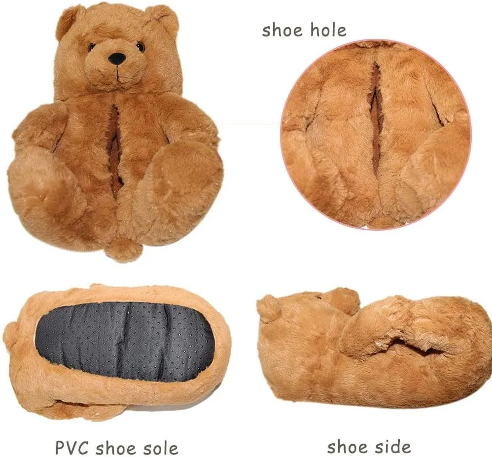 LELEBEAR Teddy Bear Slippers, Plush Animal Slippers Winter Warm Shoes