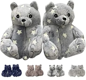 LELEBEAR Teddy Bear Slippers, Plush Animal Slippers Winter Warm Shoes
