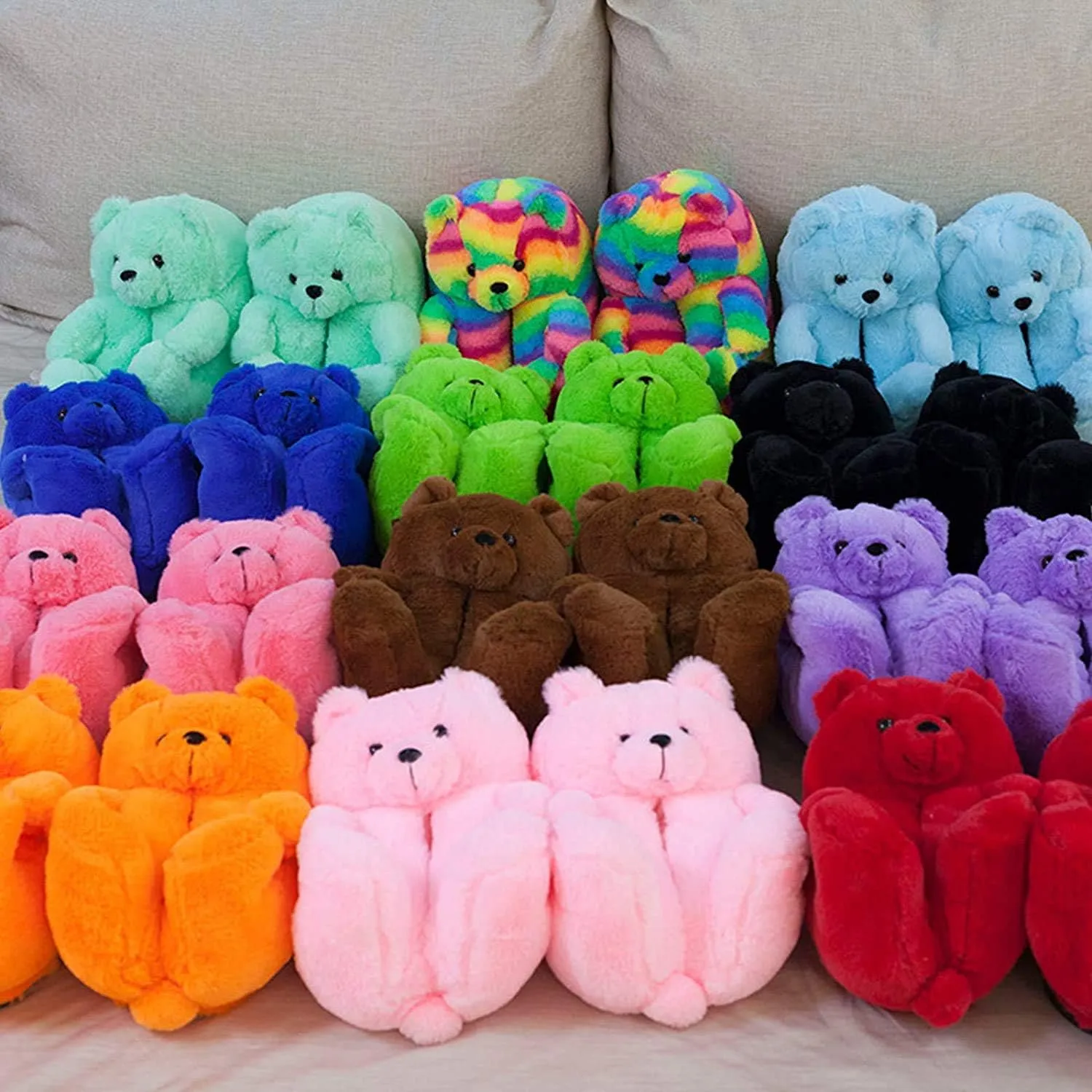 LELEBEAR Teddy Bear Slippers, Plush Animal Slippers Winter Warm Shoes