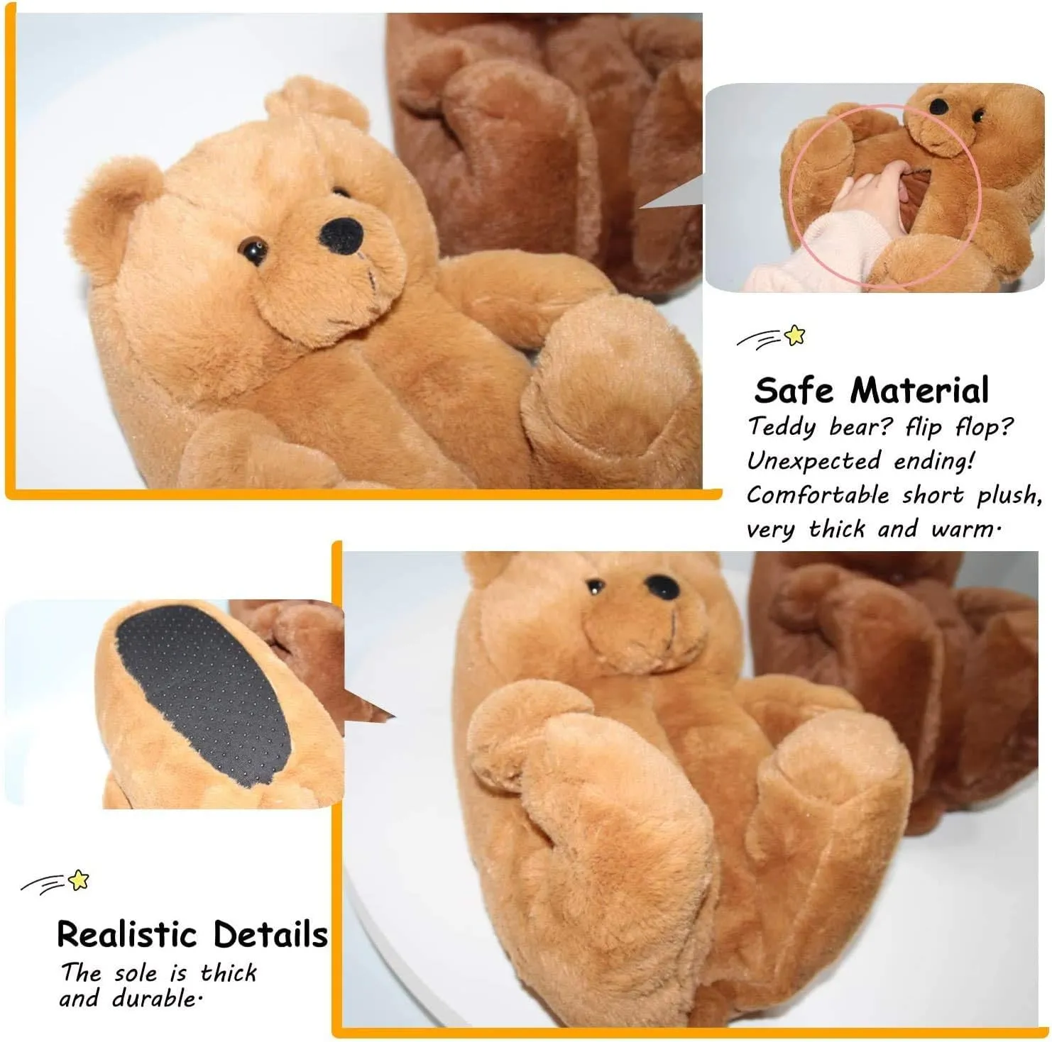 LELEBEAR Teddy Bear Slippers, Plush Animal Slippers Winter Warm Shoes
