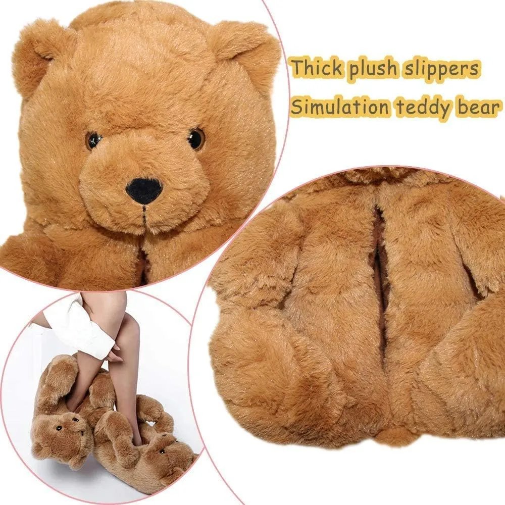 LELEBEAR Teddy Bear Slippers, Plush Animal Slippers Winter Warm Shoes