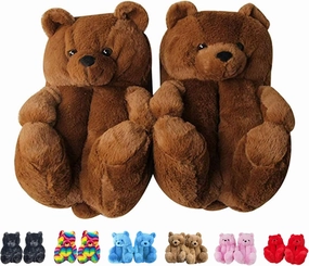 LELEBEAR Teddy Bear Slippers, Plush Animal Slippers Winter Warm Shoes