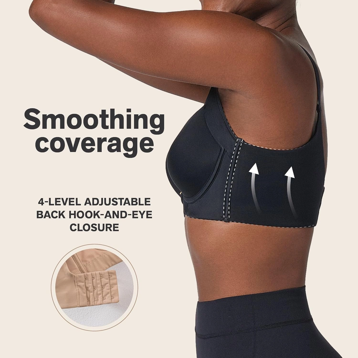 Leonisa Back Smoothing Bras for Women, Full Coverage Underwire Bra, Adjustable Hook & Eye Closure