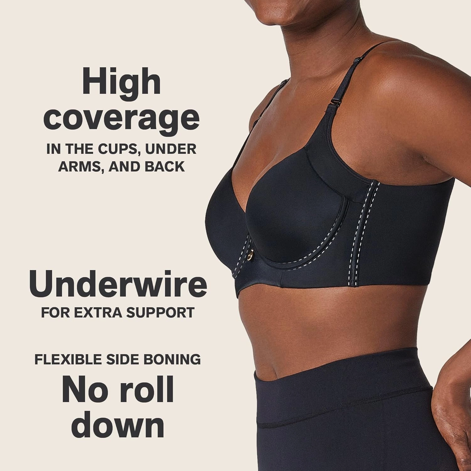 Leonisa Back Smoothing Bras for Women, Full Coverage Underwire Bra, Adjustable Hook & Eye Closure