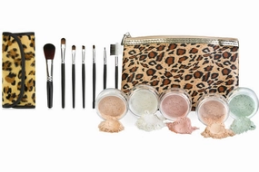 LEOPARD KIT w/BRUSH & BAG (DEEP TAN) Mineral Makeup Set Bare Face Sheer Powder Matte Foundation Cover