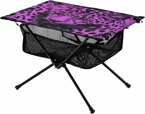 Leopard Purple Portable Folding Camping Table, Compact Lightweight Beach Table with Carrying Bag for Outdoor Picnics, BBQs, Camp