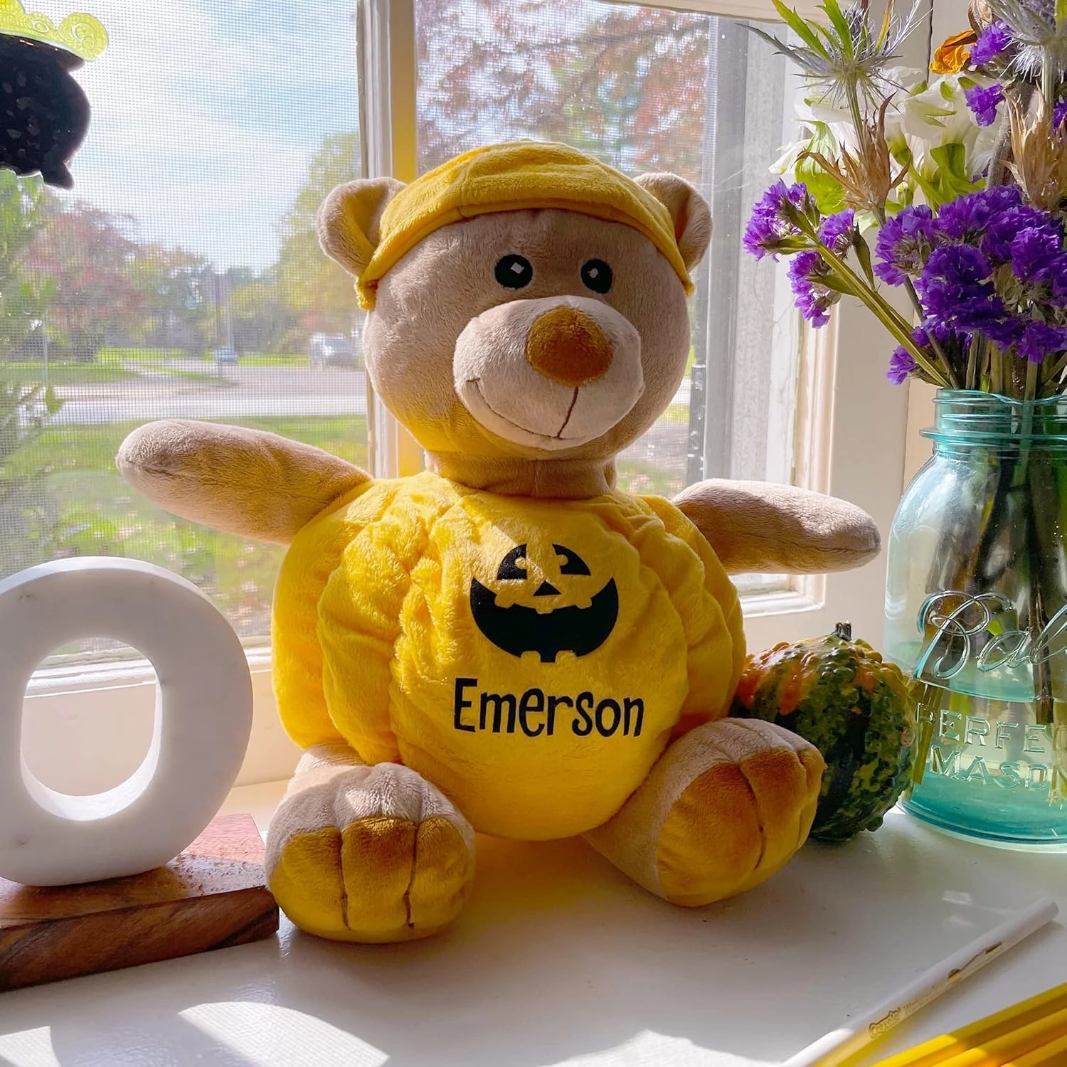 Let's Make Memories Personalized Halloween Teddy Bear - Stuffed Animal - Bear in Pumpkin Costume Toy - Customize Name