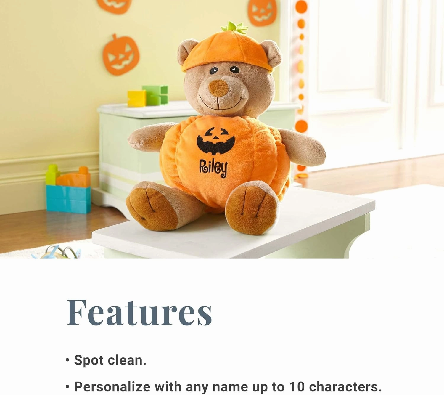 Let's Make Memories Personalized Halloween Teddy Bear - Stuffed Animal - Bear in Pumpkin Costume Toy - Customize Name