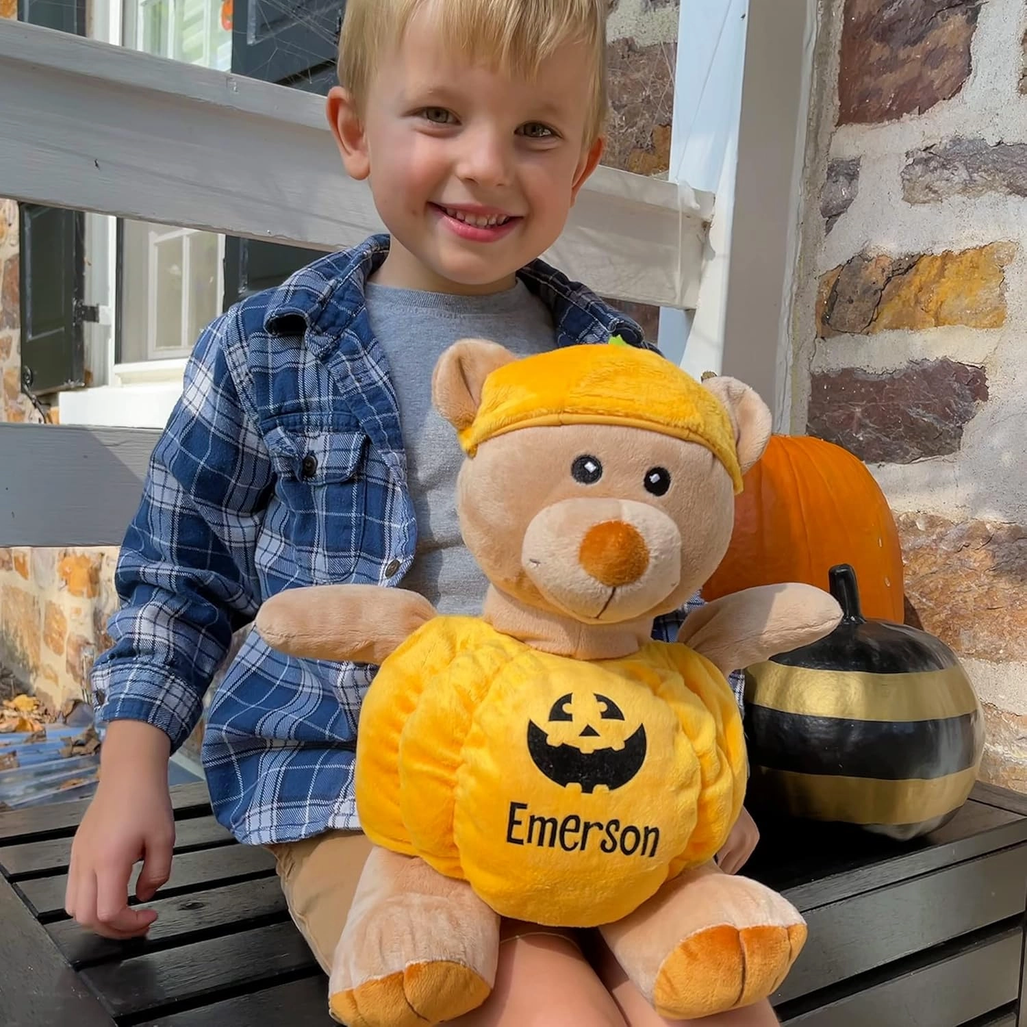 Let's Make Memories Personalized Halloween Teddy Bear - Stuffed Animal - Bear in Pumpkin Costume Toy - Customize Name