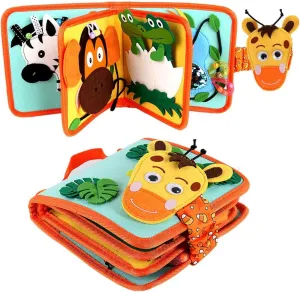Levier Montessori Busy Board and Book - Felt Sensory Toddler Activity for Fine Motor Skills Learning, Educational Toys for Boys and Girls (Giraffe)