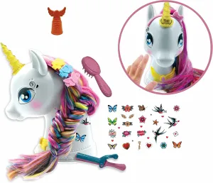 LEXiBOOK - Interactive Unicorn Hair Styling Head, Long and Silky Hair, Interactive, Magic Music and Accessories, for Kids 3 , White/Pink - SHUNI