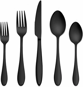 LIANYU 60-Piece Black Silverware Set for 12, Stainless Steel Flatware Cutlery Set, Tableware Eating Utensils Include Forks Knives Spoons, Mirror Polished, Dishwasher Safe