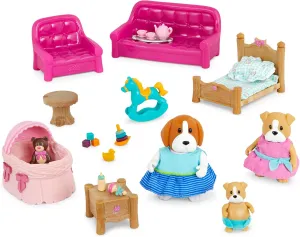 Li'l Woodzeez - Dollhouse Furniture Set - Living Room & Nursery with 26 Pieces Including Sofa, Crib & Miniatures - Toddler Doll House with 3 Posable Figures for Ages 3 