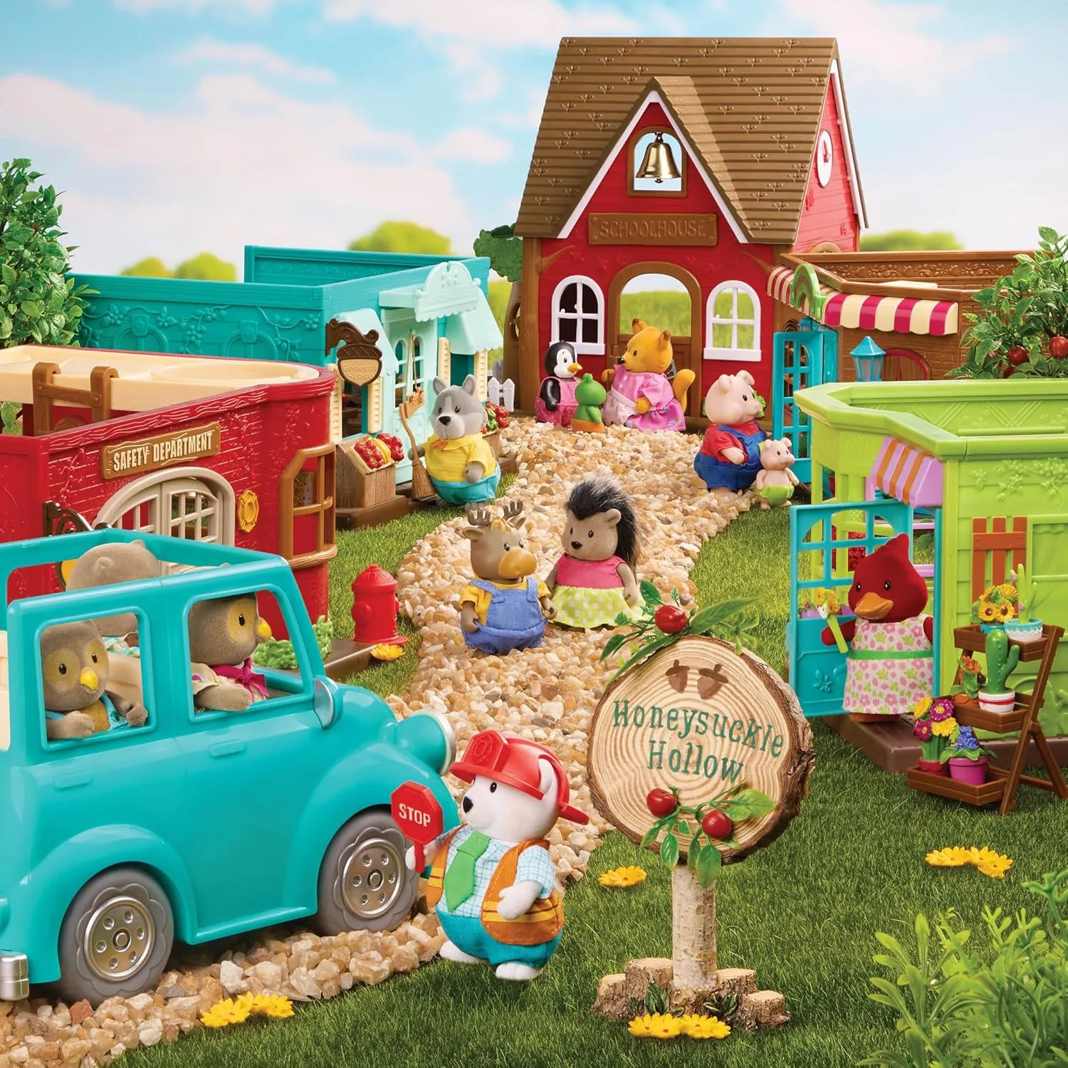 Li'l Woodzeez – General Store Dollhouse Playset 72Pcs – 2 Posable Doll Figures & 1 Storybook Included – Miniature Furnitures & Accessories – Stackable Playset for Kids 3 