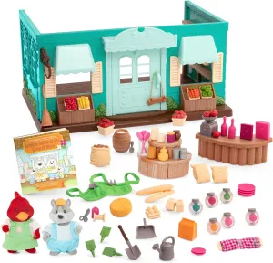 Li'l Woodzeez – General Store Dollhouse Playset 72Pcs – 2 Posable Doll Figures & 1 Storybook Included – Miniature Furnitures & Accessories – Stackable Playset for Kids 3 